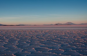 The sun rising over the Salar de Uyuni