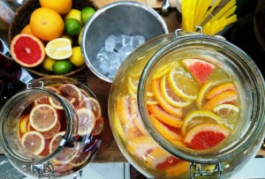 Local fruit beverages in Peru.