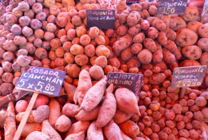 A selection of local potatoes in Peru.