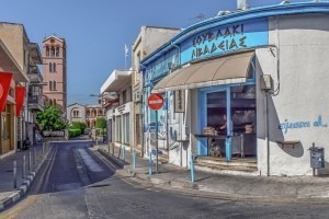 Grabbing a quick bite to eat at a souvlaki shop in Greece.