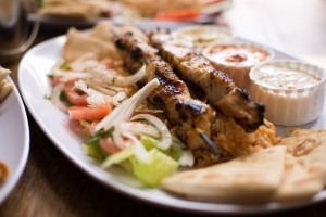 Delicious souvlaki on a cooking vacation in Greece.