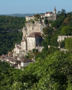 View of the cliffside village of Rocamadour, France. 