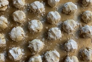 Amaretti cookies fresh from the oven. 