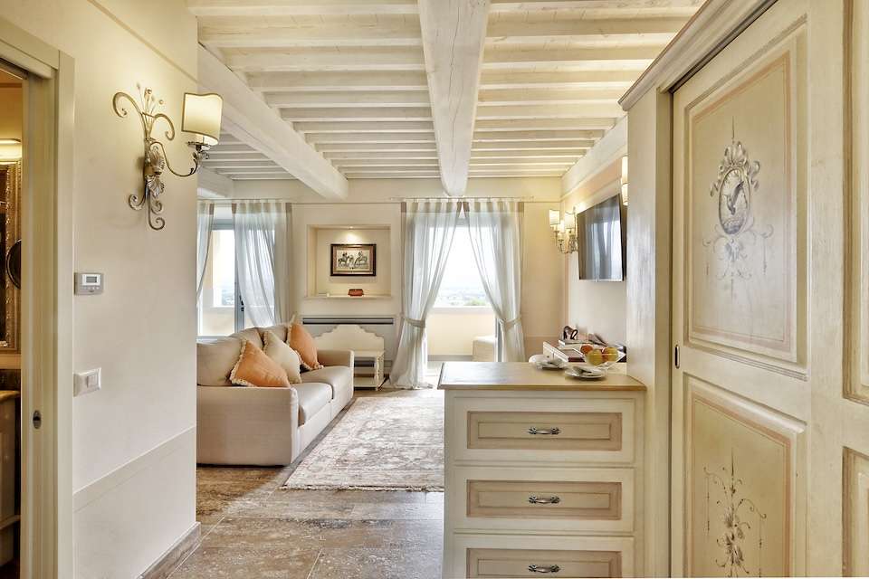 Image for A view of a suite at the villa Scuderia in Tuscany on the Falconiere estate.