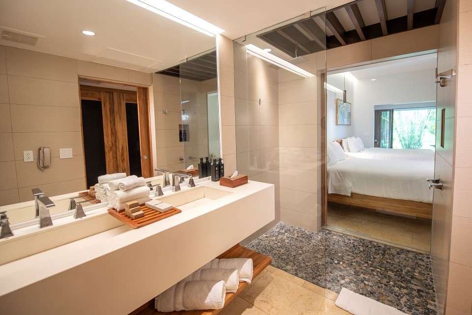 Image for The bathroom attaced to the Orchid room at the Tabacon resort and spa.
