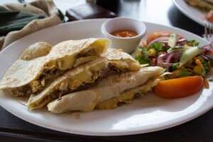 Chicken quesadilla served on a culinary tour of Costa Rica.