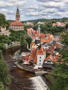 The river and picturesque Cesky Krumlov in Bohemia.
